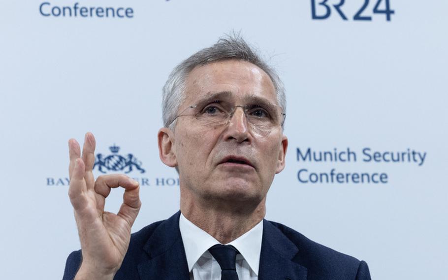 NATO Secretary General Jens Stoltenberg participates in panel at the Munich Security Conference on Feb. 17, 2024.