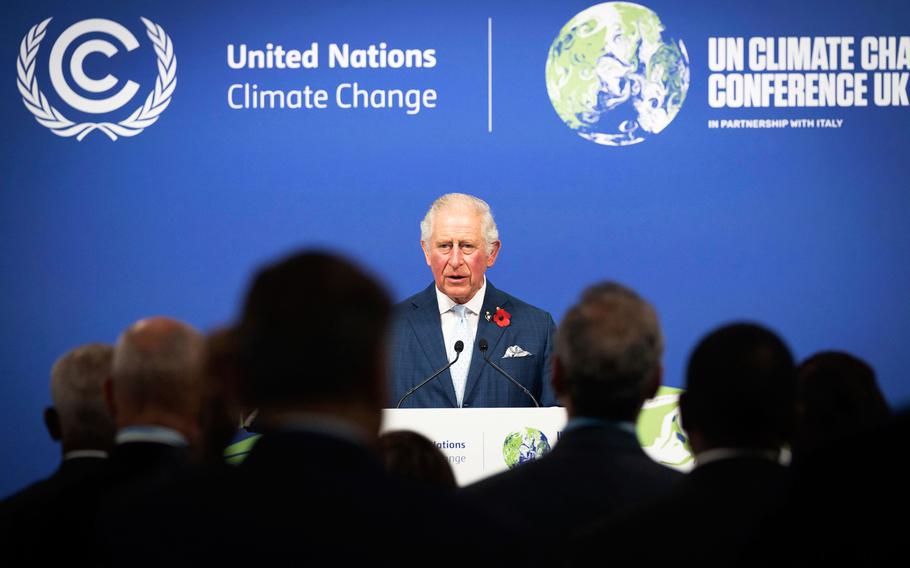 Britain's then-Prince Charles addresses a Commonwealth Leaders' Reception, at the COP26 Summit, at the SECC in Glasgow, Scotland.