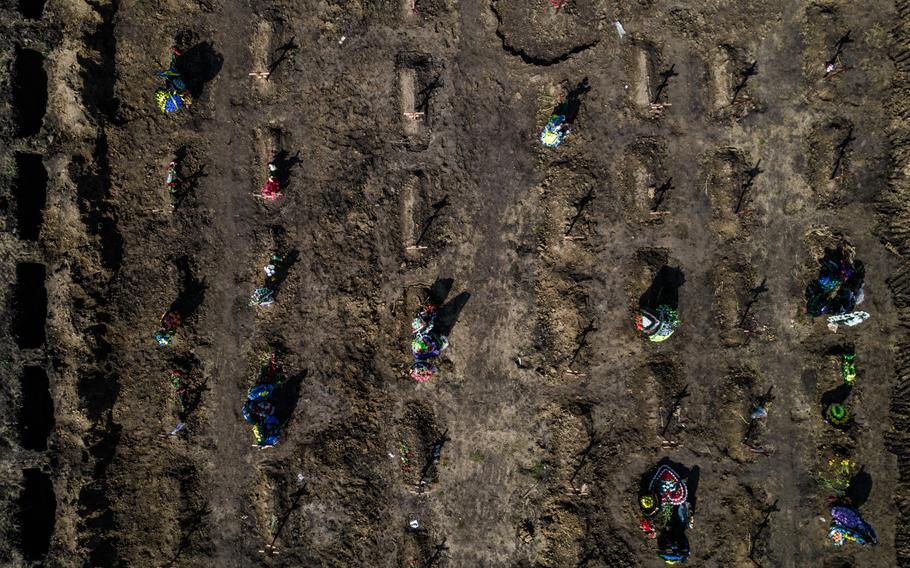 Approximately 180 new graves were prepared in the military section of Krasnopilske cemetery in Dnipro, Ukraine, on March 20, 2022.