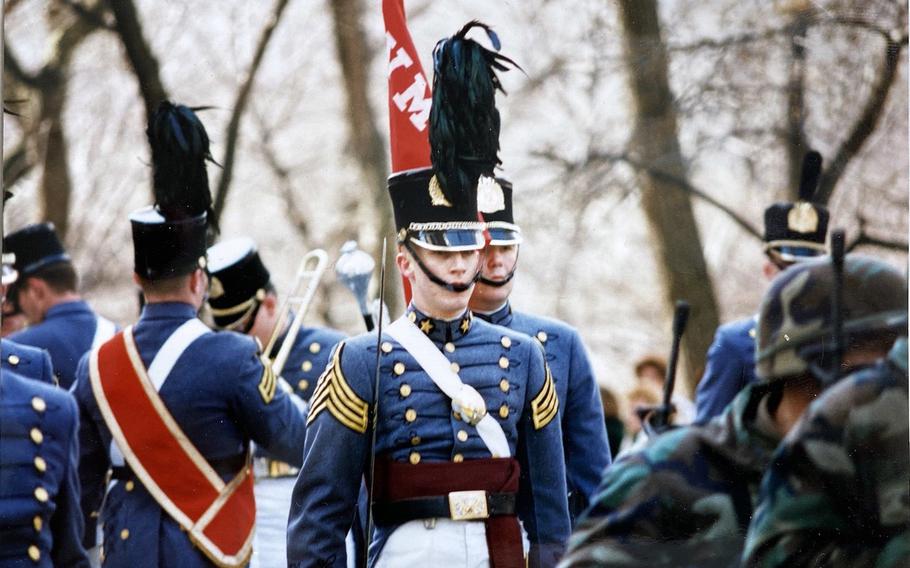 Donnie Hasseltine has pushed VMI to remove its statue of Confederate Gen. Stonewall Jackson from its central location on campus and reconsider other tributes to the Confederacy. Hasseltine was a cadet captain and company commander his senior year when he participated in New York City's St. Patrick's Day Parade, shown here. 