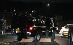 Riot police drives away after securing outside a church where a bishop and churchgoers were reportedly stabbed in Sydney Australia, on April 15, 2024. A 16-year-old boy armed with a knife was shot dead by police after stabbing a man in the Australian west coast city of Perth, officials said.