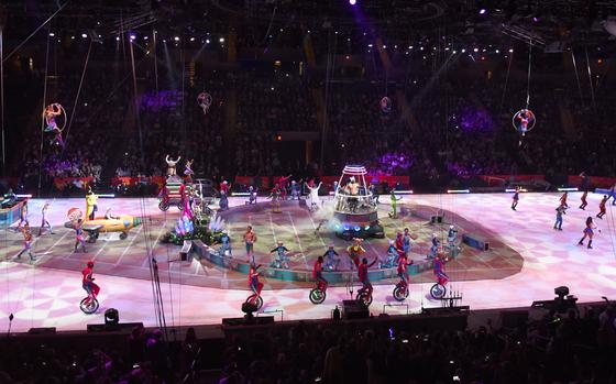 The finale of the Ringling Bros. and Barnum & Bailey Circus farewell performance is seen on May 21, 2017, at the Nassau Veterans Memorial Coliseum in Uniondale, New York. (Timothy A. Clary/AFP/Getty Images/TNS)