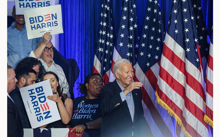 President Biden with supporters Friday, July 5, 2024 at a rally in Madison, Wis. 