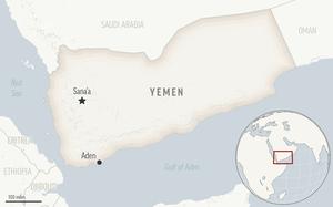 A Middle East map shows Yemen with the capital of Sana’a and the city of Aden marked.