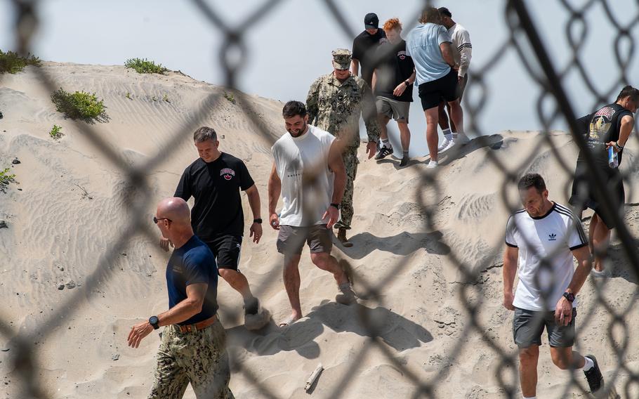 Players and staff from New Zealand’s All Blacks rugby team tour the Naval Special Warfare Center in Coronado, Calif., on July 16, 2024.