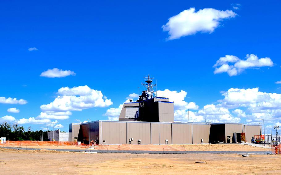 The Aegis Ashore site at Naval Support Facility Redzikowo, Poland, is seen during construction in August 2019. 