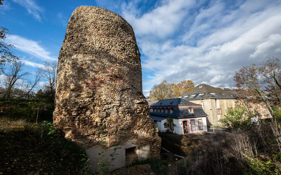 Drusus’ Stone at the citadel in Mainz, Germany. The tower commemorates Drusus the Elder, a Roman general who led expeditions into Germania. For centuries the stone was incorporated into the city’s defensive structures and used as a watchtower.