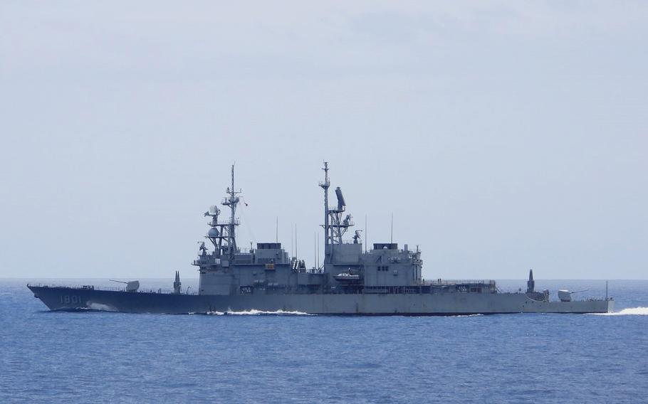 A Taiwanese destroyer monitors Chinese military activity around the island in this undated photograph. 