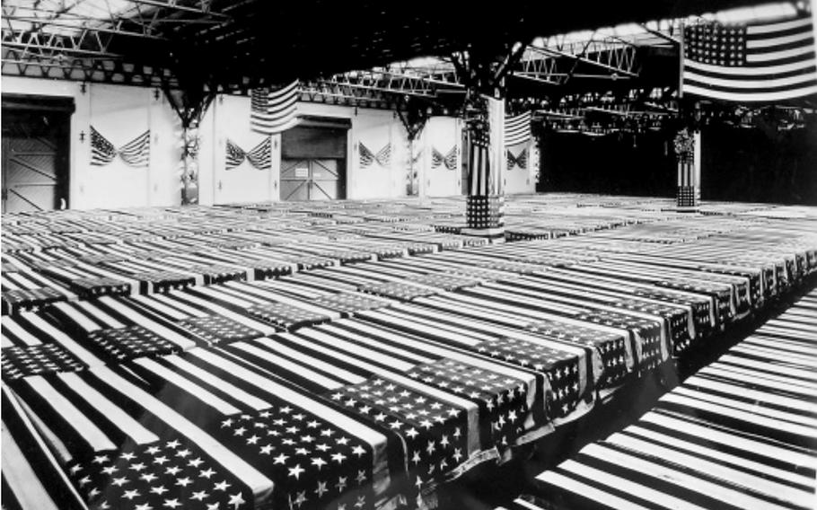 Caskets of U.S. service members are assembled in Antwerp, Belgium, for shipment home.