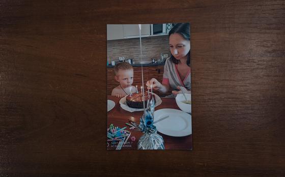 A photo of Hrysha with his mother, Oksana, on his birthday last year. MUST CREDIT: Photo for The Washington Post by Alice Martins