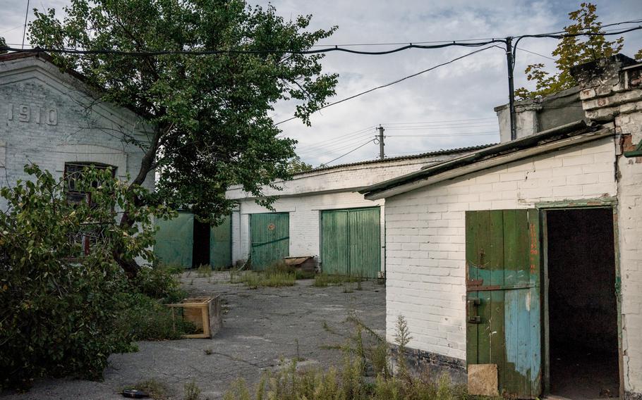 Buildings on the grounds of the medical clinic in Izium, Ukraine, where a woman, Alla, and her husband said they were held hostage and tortured. 