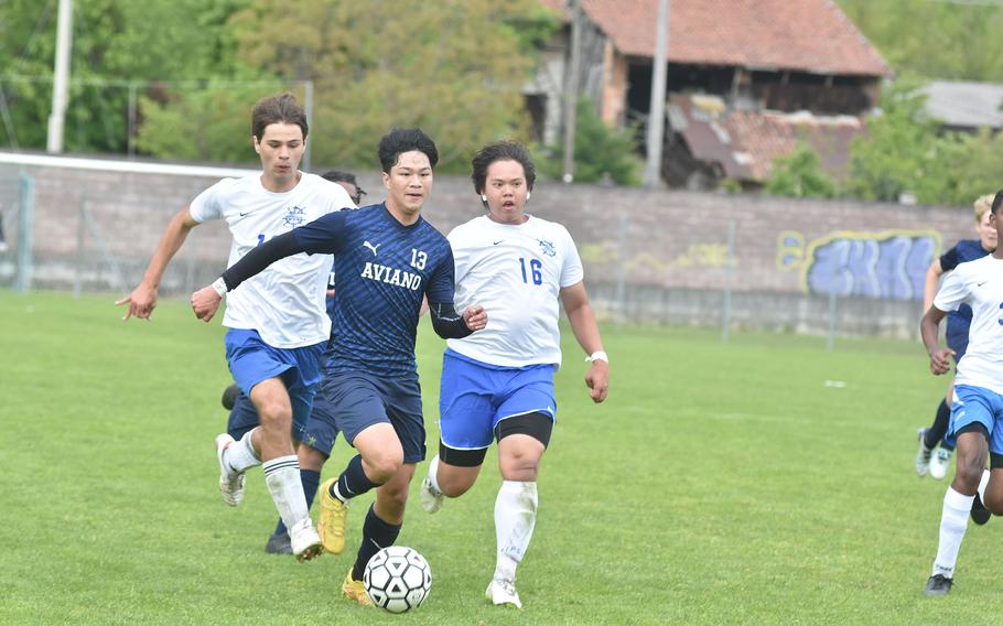 Aviano’s Joseph Guerrero outran everyone for the ball in the final minutes and scored the winning goal in a 3-2 victory over Rota on Saturday, April 27, 2024.