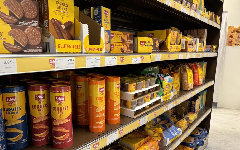 Rows of GF chips and sweet treats like cakes