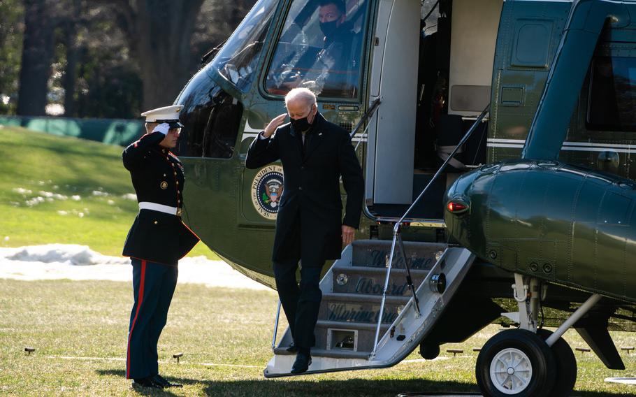President Joe Biden arrives at the White House on Jan. 10, 2022. 