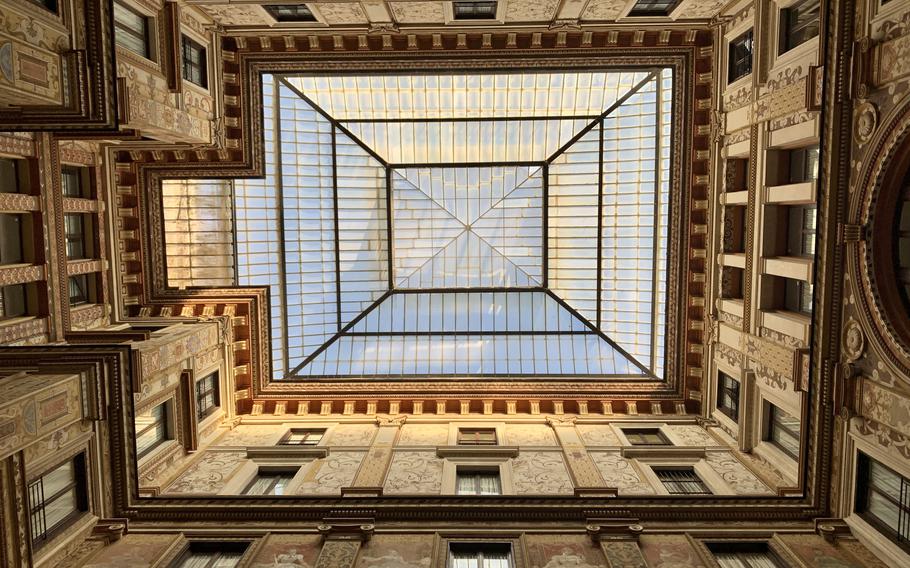 The courtyard of Galleria Sciarra in Rome is covered by a glass and iron canopy, Feb. 10, 2023. 