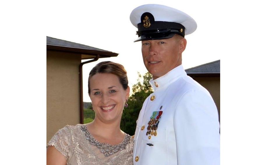 Undated photo of Navy veteran Jay McManus and his wife, Laura. McManus is competing Sunday, Oct. 29, 2023, in the 48th Marine Corps Marathon in Washington.