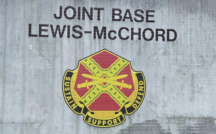 The sign outside the entrance to Joint Base Lewis-McChord.