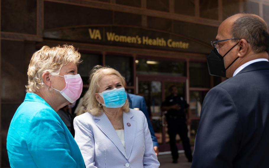 House Veterans Affairs Subcommittee on Health Chairwoman Julia Brownley, D-Calif., and Rep. Sylvia Garcia, D-Texas, met with Francisco Vazquez, director of the Michael E. DeBakey VA Medical Center, to learn how the facility will meet the reproductive health care needs of over 12,000 women veterans in Houston on Aug. 11. Texas is one of the states that banned or severely restricted access to abortion services in the wake of the Supreme Court’s decision to overturn Roe v. Wade in June.