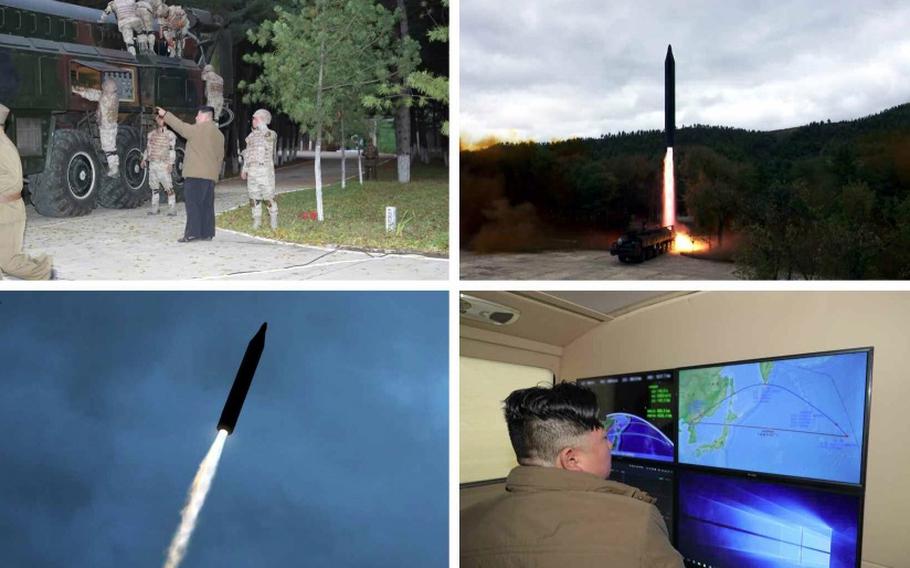 North Korean leader Kim Jong Un observes a launch in images released by the state-run Korean Central News Agency on Oct. 10, 2022.