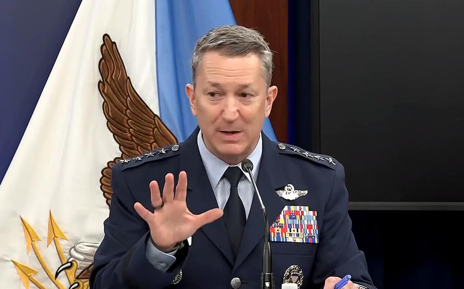 Joint Chiefs Chairman Gen. Dan Caine speaks at an event.