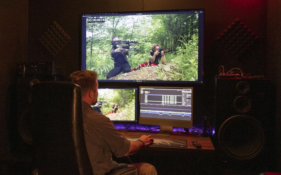 Korey Rowe edits a film his company shot over the summer of 2021 at the Otsego Media office in Oneonta, N.Y., on October 19, 2021.