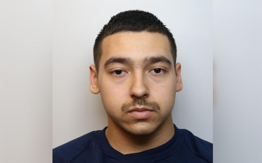Airman Dennis Rocha, as seen in a British mug shot. Rocha was sentenced to six years and eight months in prison after pleading guilty to two counts of rape of a minor.