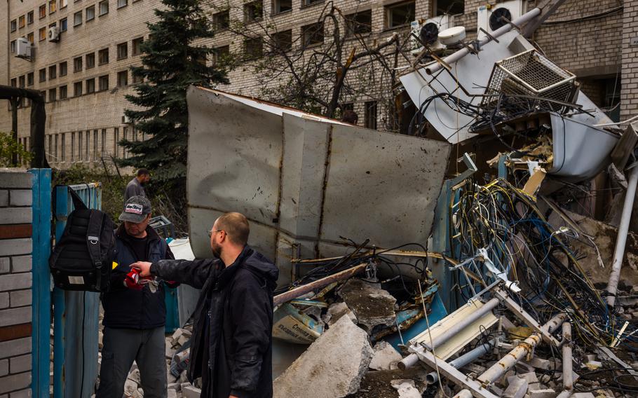 Damage from a Russian rocket strike in Dnipro, Ukraine, seen on Oct. 11, 2022. 