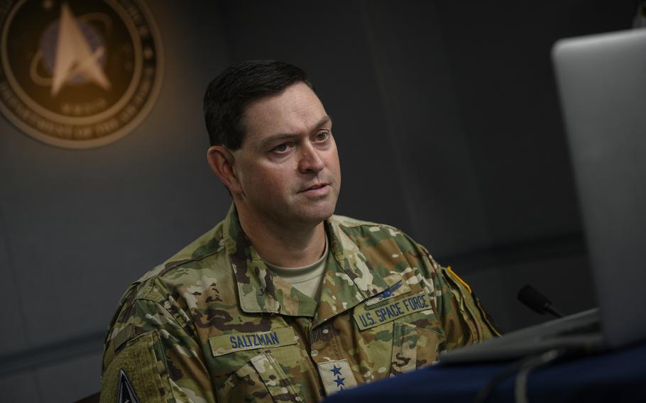 Space Force Lt. Gen. Bradley Saltzman, the deputy chief of space operations, participates in a panel discussion at the Pentagon on Nov. 18, 2020. Saltzman has been nominated to become the service’s next chief of space operations.