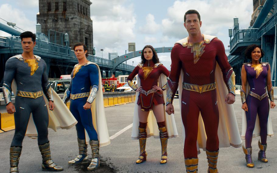 These adopted siblings’ power to turn from kids into adult superheroes angers goddesses Hespera and Kalypso in “Shazam: Fury of the Gods.” 