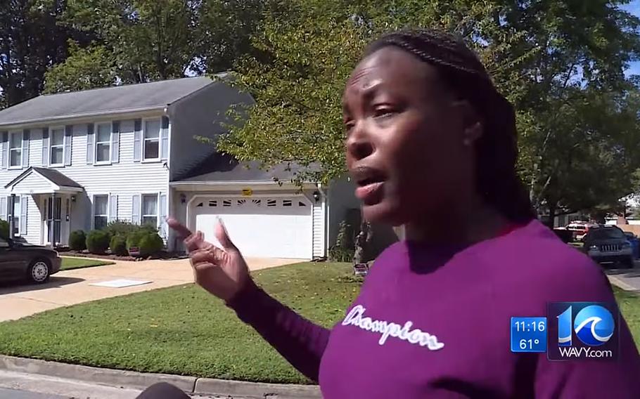 In this screenshot from a YouTube video, Jannique Martinez talks to WAVY TV 10 about her family being harassed by a neighbor in Virginia Beach, Va., in late September.