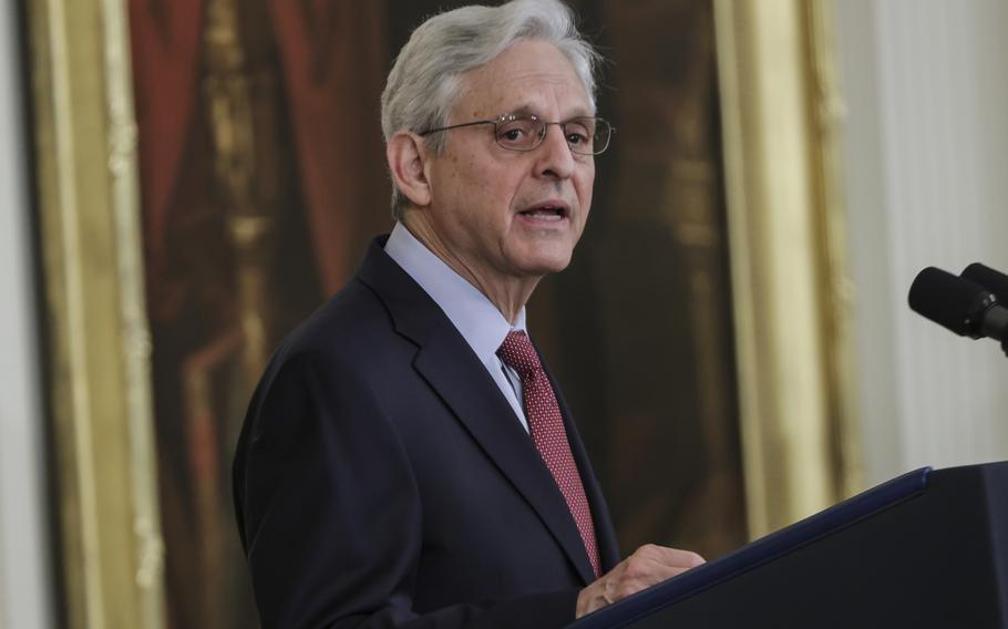 Attorney General Merrick Garland speaks at the White House on May 16. 
