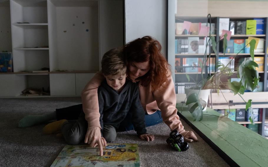 Natalia Sulima with her son Misha in Kyiv. 