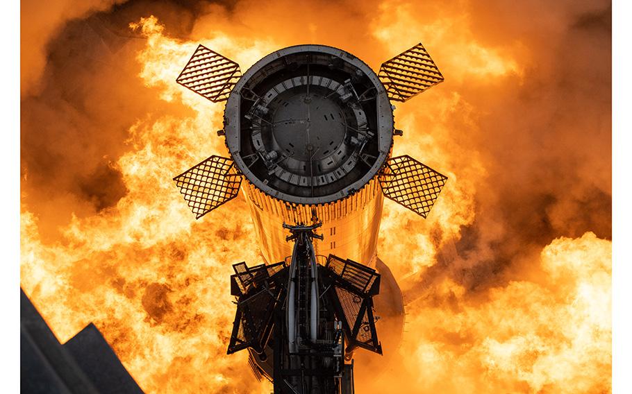 Super Heavy 31 engine static fire as seen on Feb. 9, 2023.