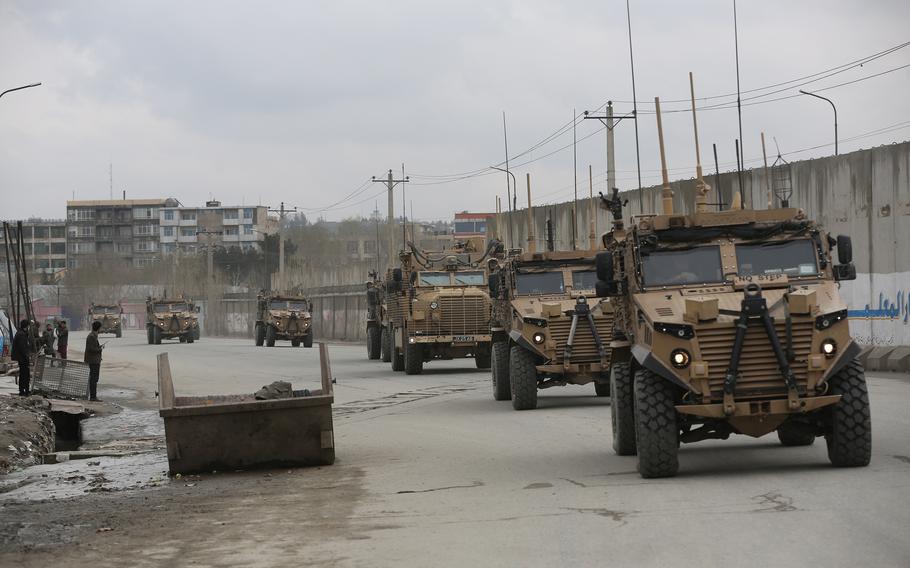 British troops with NATO-led Resolute Support Mission forces in Kabul, Afghanistan, on March 25, 2020.