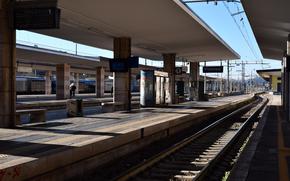 A clear track at the train station in Vicenza, Italy, in December 2024. Italian unions have called for a nationwide transit strike beginning June 19, 2025, in protest of the country’s military spending. 
