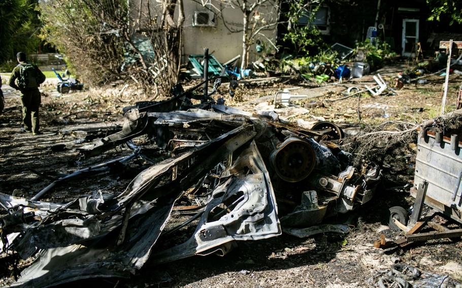 A vehicle destroyed by a Hezbollah missile in Kibbutz Menara.