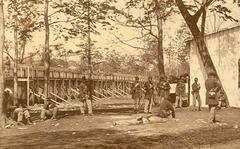 Members of the 108th U.S. Colored Infantry Regiment stationed at Rock Island Prison Barracks circa 1864. 