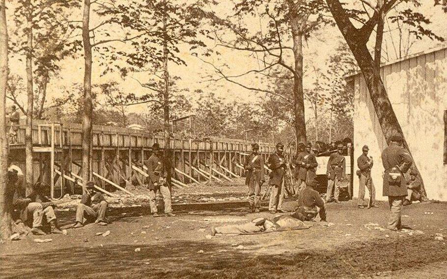 Members of the 108th U.S. Colored Infantry Regiment stationed at Rock Island Prison Barracks circa 1864. 