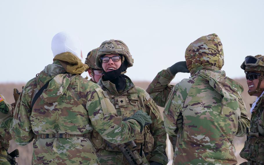 U.S. and Japanese soldiers train together during the North Wind exercise at Camp Higashi Chitose, Hokkaido, Friday, Jan. 26, 2024.