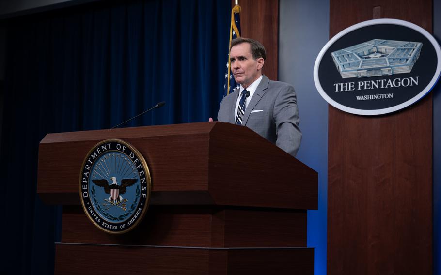 Pentagon Press Secretary John F. Kirby holds a press briefing at the Pentagon, Jan. 24, 2022. 