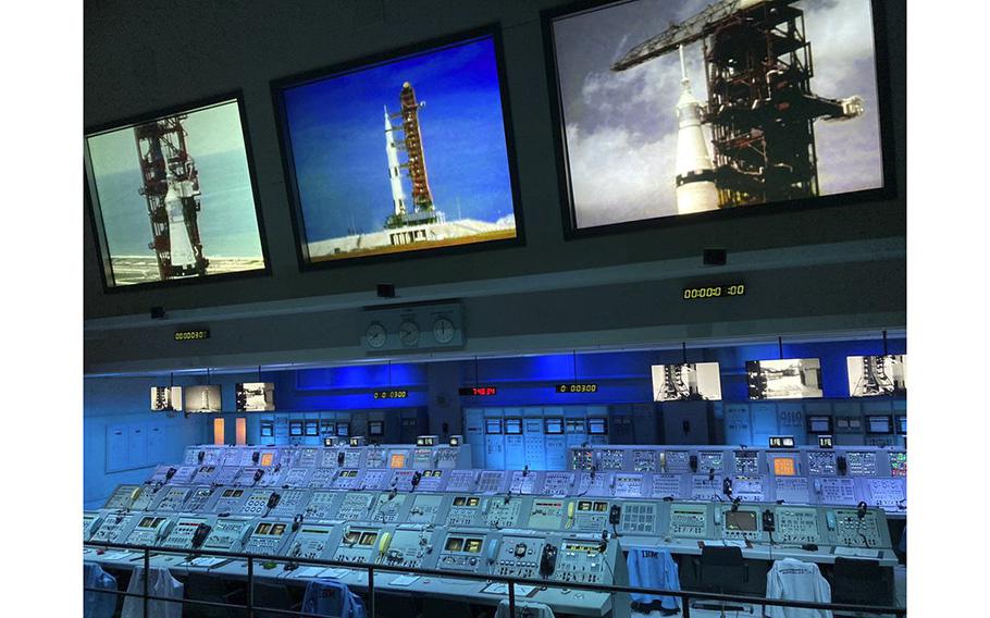 Mission control during the Apollo 8 launch in 1968 is re-created at Kennedy Space Center Visitor Complex in Florida.