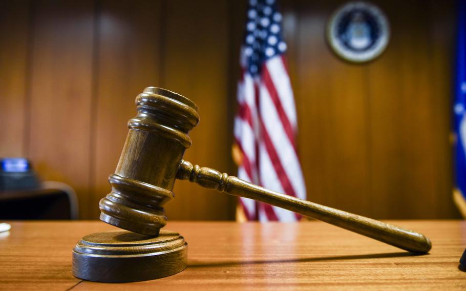 A gavel rests on the judge’s bench in the courtroom of the 39th Air Base Wing legal office in 2019 at Incirlik Air Base, Turkey. 