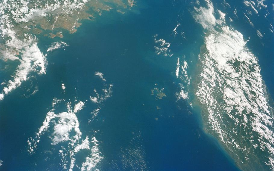 The Taiwan Strait, which separates the island from mainland China, as seen from space during the Gemini X mission in 2010. 