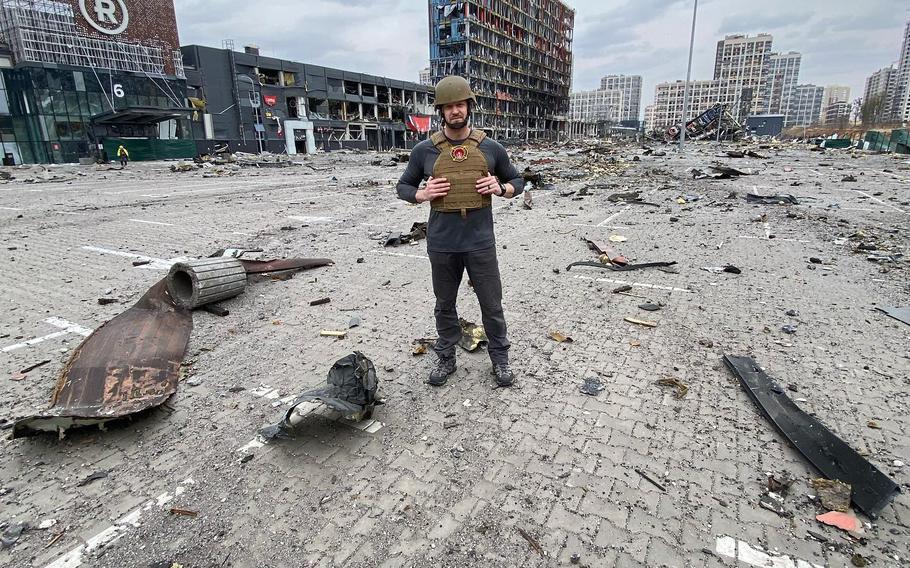 Marine veteran Jared Malone in Kyiv, Ukraine, in March. Since Malone started the nonprofit Project Victory Ukraine in March, he’s raised $220,000 and delivered slightly more than $1 million in donated medical supplies.