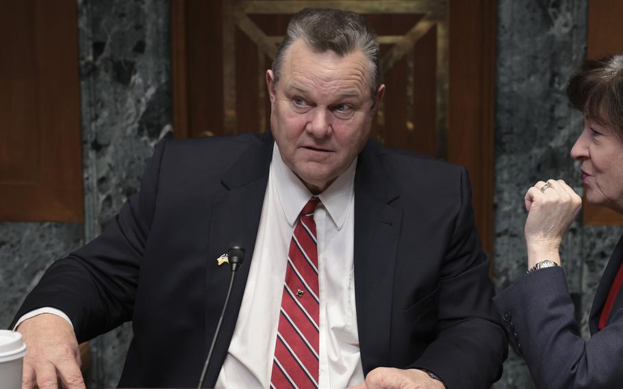Jon Tester attends a Senate Appropriations Subcommittee on Defense hearing on Feb. 9, 2023.