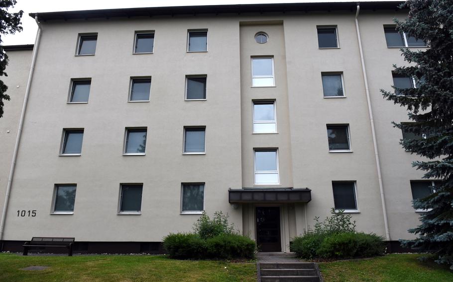 Beside duplex housing, U.S. bases in Germany have apartment buildings dubbed "stairwell housing," like this one at Vogelweh near Kaiserslautern, Germany in 2018.