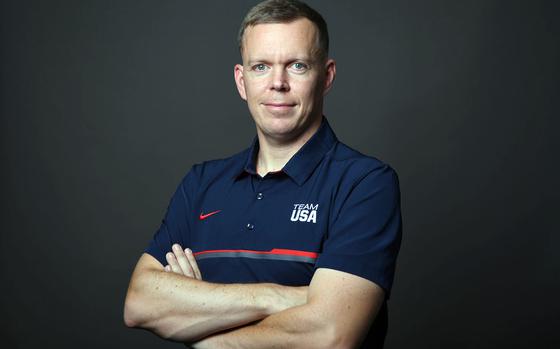 Army Sgt.1st Class Dennis  Bowscher is coaching Team USA in modern pentathlon at the Olympic Games in Tokyo. 