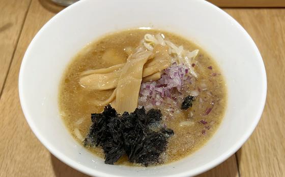 The Special Vegan Ramen from Chipoon in Harajuku, Tokyo, is topped with matsutake mushrooms.