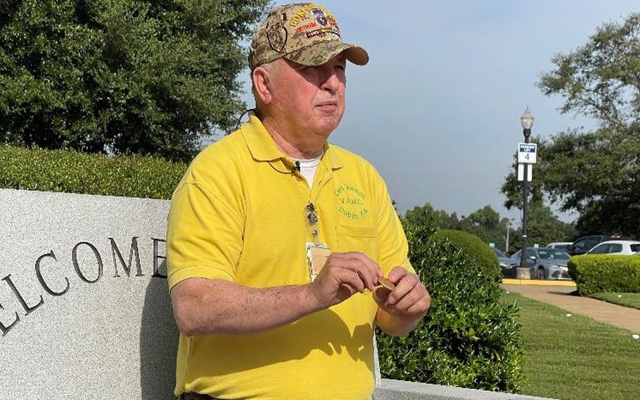 Gus Allbritton with the Purple Heart medal that was recently returned to him.