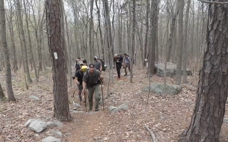Marines with the Wounded Warrior Regiment participated in a 20-mile hike to boost morale and help with post traumatic growth in the Appalachian Mountains.